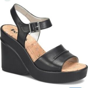 NWT Korks Bardot platform wedge black sandal